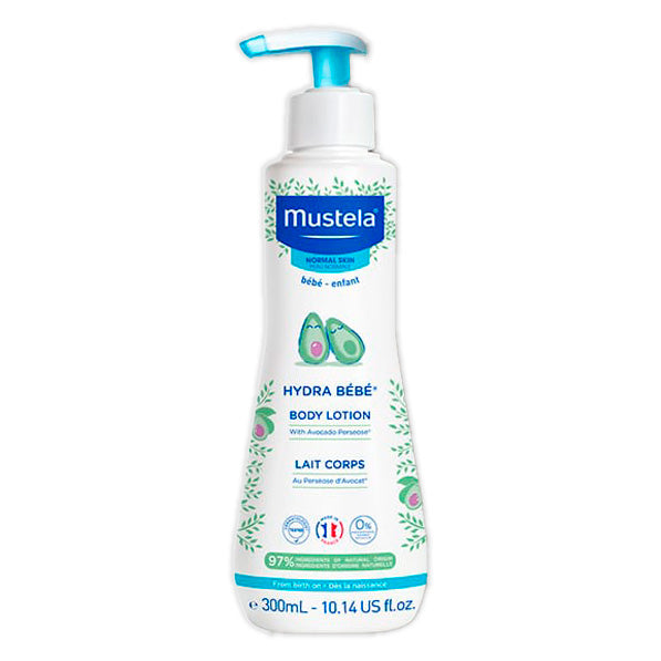 Mustela Hydra Bebe Loción corporal hidratante diaria piel normal, con extracto de aguacate 300 ml